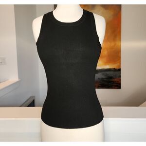 The Workshop Black Ribbed Tank Top for Women Size L NWT